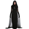 1 Set Female Halloween Witch Plus Size Long Dress Costume Autumn Winter Black Dresses(with Hat And gloves)