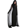 1 Set Female Halloween Witch Plus Size Long Dress Costume Autumn Winter Black Dresses(with Hat And gloves)