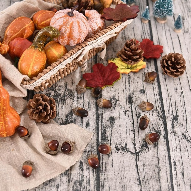 166pcs Artificial Autumn Mini Pumpkin Pinecones Leaves Acorns Berries Decoration Kit For Halloween Thanksgiving Halloween Party