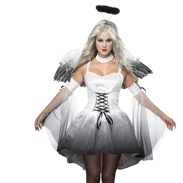 2019 Spring Autumn New Women's Clothing Sexy Wing Cosplay Halloween Clothes Festival Solid Color Hollow out Slim Dress women