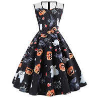 2019 Summer Dress Women Halloween Personality Pumpkin Pattern Print Plus Size Sexy Big Swing Black Concise Sleeveless Dress#