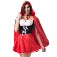 2019 Women Sexy Lace Dress Large Size Halloween Maid Little Red Riding Hood Cosplay Princess Costume