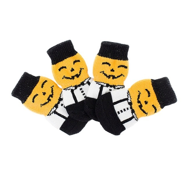 4pcs Pet Dog Knitted Non-slip Socks Halloween Pet Pumpkin Paws Cover Socks  Size S M L XL mascotas Pet Accessories