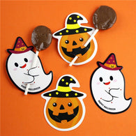 50PCS Halloween Pumpkin Ghost Lollipop Paper Card Halloween Cake Pop Holder Card Sugar Candy Chocolate Decoration