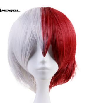 Anogol Anime My Hero Academy Shoto Todoroki Short Straight Half White And Red Synthetic Cosplay Wig For Halloween Costume Party