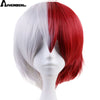 Anogol Anime My Hero Academy Shoto Todoroki Short Straight Half White And Red Synthetic Cosplay Wig For Halloween Costume Party