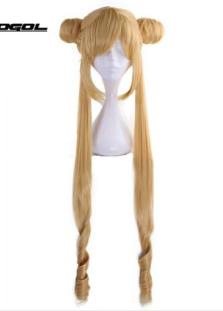 Anogol Anime Sailor Moon Long Straight Double Braids Lemon Yellow Blonde Synthetic Cosplay Wig For Halloween Party Costume
