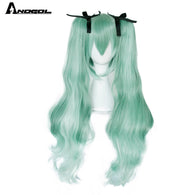 Anogol Brand New Vocaloid Hatsune Miku Double Green Ponytails Synthetic Cosplay Wig For Halloween Party Role Play +Black Ribbon