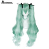 Anogol Brand New Vocaloid Hatsune Miku Double Green Ponytails Synthetic Cosplay Wig For Halloween Party Role Play +Black Ribbon