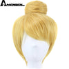Anogol Short Blonde Fairy Tinker Bell Princess Fancy Dress Cosplay Synthetic Wig For Halloween Party Costume+ Cap