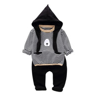 Autumn Baby Boys Long Sleeve Stripe Print Hoodie Sweatshirt Tops+Pants Trouser Costume Set