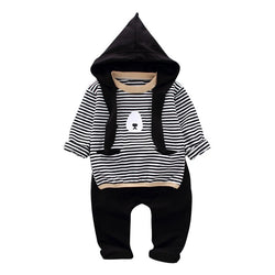 Autumn Baby Boys Long Sleeve Stripe Print Hoodie Sweatshirt Tops+Pants Trouser Costume Set