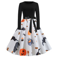 Autumn Women'S Dress Print Bandage Ruched Bow Sexy Dress For Women Long Sleeve Ladies Halloween Party Dresses Robe Femme#H20