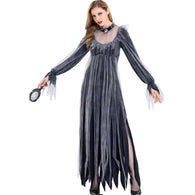 Bloody Female Ghost Costume Horror Death Ghost Bride Dress Halloween Masquerade Theme Party Stage Costume Black XL