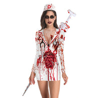 Bloody Nurse Role-play Dress for Women Halloween Scary Horror Cosplay Costumes Sexy Mini Dress Gothic Medieval Clothing