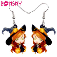 Bonsny Acrylic Halloween Anime Magical Witch Earrings Drop Dangle Fashion Cute Jewelry For Women Girls Teens Wholesale Accessory