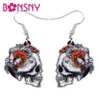 Bonsny Acrylic Halloween Floral Skull Skeleton Earrings Drop Dangle Jewelry For Women Girls Teen Party Decoration Gift Accessory
