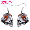 Bonsny Acrylic Halloween Floral Skull Skeleton Earrings Drop Dangle Jewelry For Women Girls Teen Party Decoration Gift Accessory