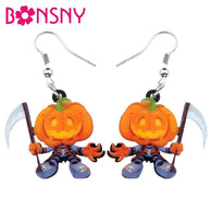 Bonsny Acrylic Halloween Smile Pumpkin Reaper Earrings Drop Dangle Cartoon Decoration Jewelry For Women Girls Teens Accessories