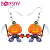 Bonsny Acrylic Halloween Smile Pumpkin Reaper Earrings Drop Dangle Cartoon Decoration Jewelry For Women Girls Teens Accessories