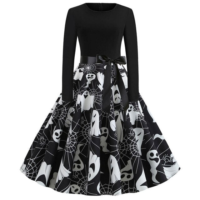 Dress Long Sleeve Printed Sexy Women Vintage Vetement Vestidos De Festa 50s Housewife Halloween Evening Party Prom High Quality
