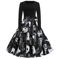 Dress Long Sleeve Printed Sexy Women Vintage Vetement Vestidos De Festa 50s Housewife Halloween Evening Party Prom High Quality