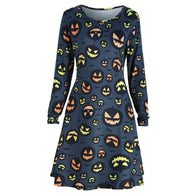 Dress Women Halloween Costume O-Neck Spider Print Long Sleeve Elegant Sexy Casual Evening Party Women Vestidos Elbise Robe Mujer