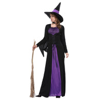 Female Halloween Witch Plus Size Long Dress Cosplay Costume Autumn Winter Party Dresses with Bib And hat 1 set 2018