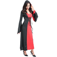 Female Lace Up Sexy O-neck Halloween Hooded Plus Size Dress Women Autumn Long Sleeve Maxi Dress Vintage Long Party Dress