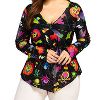 Female Ladies Shirts Blouse Pumpkin Festival Halloween Irregular Shirt Printed Tops V-Neck Plus Size Women Sexy Costume Mujer