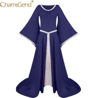 Free Shipping Women's Vintage Gothic Long Dress Round Neck Wide Long Sleeve Maxi Dresses Cosplay Costume for Halloween 9817