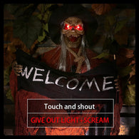 Ghost Welcome Sign Escape Horror Props Haunted House Decor Halloween Prop Electric Voice Hanging Skull Skeleton