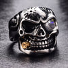 Gold Smoking Pipe Biker Men's Rings Rock Punk Skull Ring Titanium Steel Clear Zircon Eye Plating Rings Men Jewelry