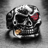 Gold Smoking Pipe Biker Men's Rings Rock Punk Skull Ring Titanium Steel Clear Zircon Eye Plating Rings Men Jewelry