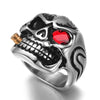 Gold Smoking Pipe Biker Men's Rings Rock Punk Skull Ring Titanium Steel Clear Zircon Eye Plating Rings Men Jewelry