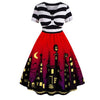 Halloween Dresses Woman Party Night Sexy V Neck Short Sleeve Women Dress Elegant Vintage Knotted Swing Dress Women Clothes