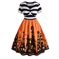 Halloween Dresses Woman Party Night Sexy V Neck Short Sleeve Women Dress Elegant Vintage Knotted Swing Dress Women Clothes