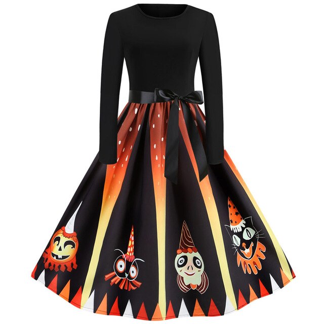 Halloween Dresses Woman Party Night Sexy Women Long Sleeve Autumn Dress Elegant Vintage Bow Fashion Gothic Dress Women Clothes
