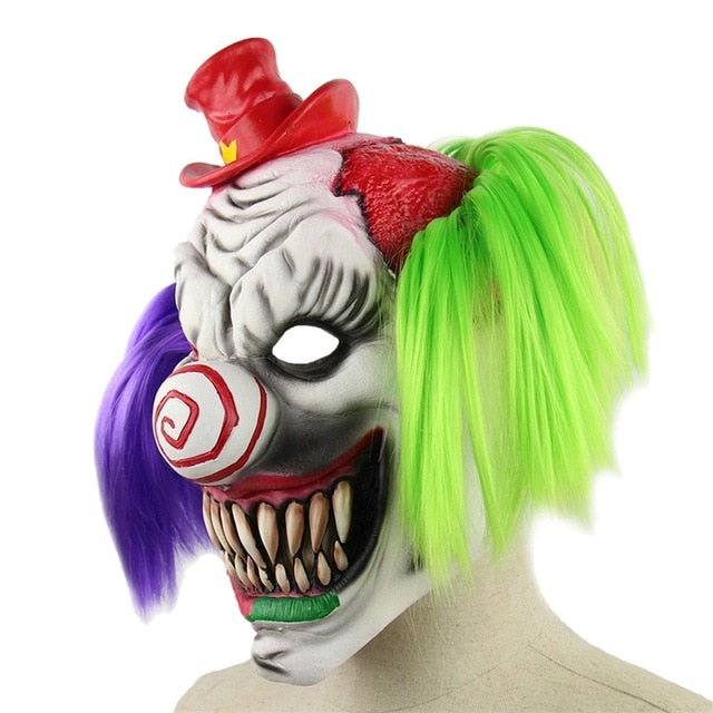 Halloween Horror Clown Mask Horrible Scary Mask Adult Men Latex Red Hair Halloween Clown Evil Killer Demon Clown Mask