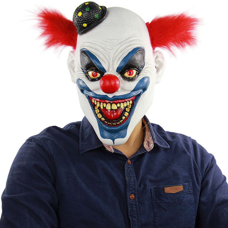 Halloween Horror Clown Mask Horrible Scary Mask Adult Men Latex Red Hair Halloween Clown Evil Killer Demon Clown Mask