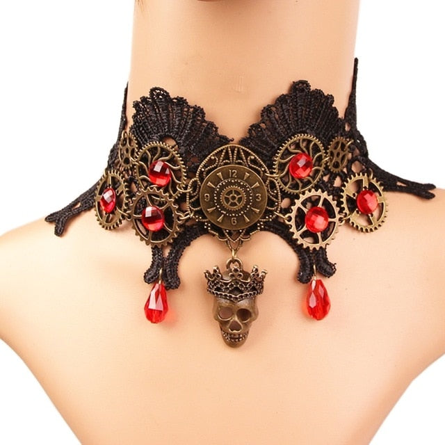 Halloween Pendant Choker Jewelry Accessories Lace Bat Necklace Retro Gothic Lolita for women girls gift