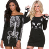 Halloween Printed Dress Slash Neck Long Sleeve Dress Horror Skeleton Slim Dress