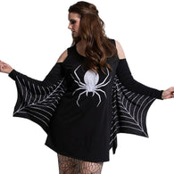 Halloween Spider Print Long Sleeve Dress Women Sexy Off Shoulder Fashion Batwing Sleeve Dresses 2019  Hollow Out Party Dress