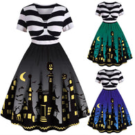 Halloween Summer Women'S Dress Vintage Print Striped Sexy Dress For Women V Neck Short Sleeve Ladies Party Club Dresses Robe#H20