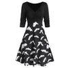 Halloween V Neck Sexy Dress Women Long Sleeve Autumn Dress Women Floral Print Elegant Swing Dresses Woman Party Night Платье