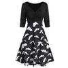 Halloween V Neck Sexy Dress Women Long Sleeve Autumn Dress Women Floral Print Elegant Swing Dresses Woman Party Night Платье