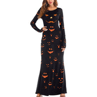 Halloween Women Girl party dress 2020 Autumn Pumpkin Print Dresses Long Sleeves Casual Party Sexy Dress robe longue femme ete
