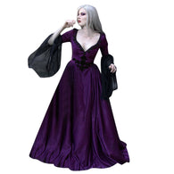 Halloween Women gothic Long Dress 2019 Winter Medieval vintage dress Patchwork Lace Sexy Deep V-Neck dresses woman party night