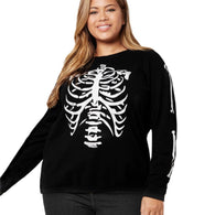 Halloween Women's New Skeleton Print Long Sleeve T-Shirt Solid Color Halloween T-Shirt