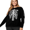 Halloween Women's New Skeleton Print Long Sleeve T-Shirt Solid Color Halloween T-Shirt